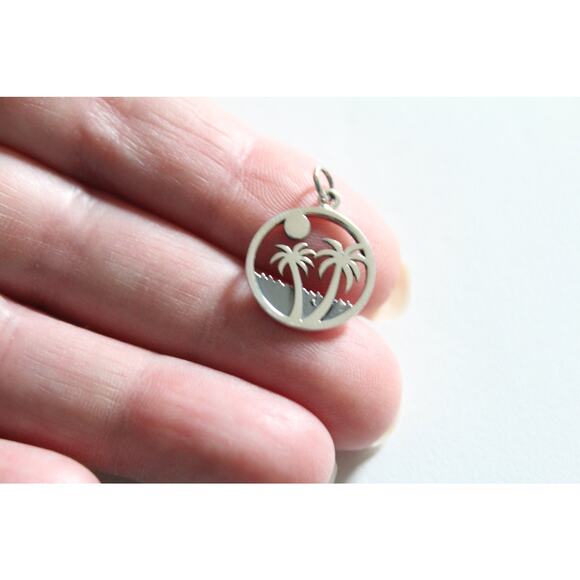 Sterling Silver Palm Tree Sunset Charm - Picture 1 of 4